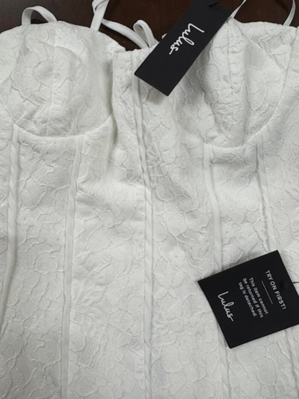 Lulus Dainty Personality Ivory Lace Seamed Bustier Mini Dress NWT - Picture 6 of 9